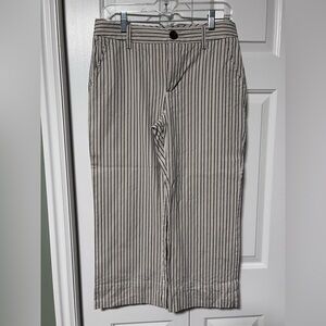 Cabi Coastal Cropped Pants Cream with blue stripes